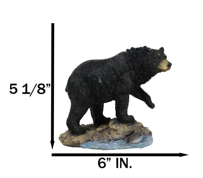 Ebros Gift Rustic Wildlife Forest Black Bear Fishing By Rocky River Bank Figurine Decor