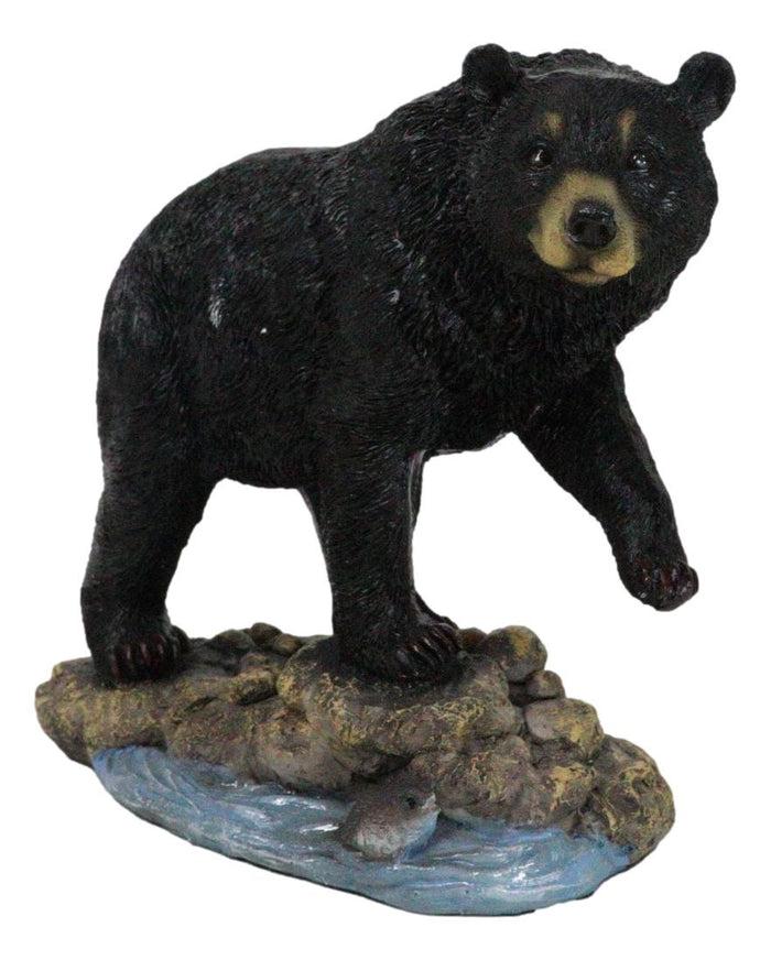 ebros gift Rustic Wildlife Forest Black Bear Fishing By Rocky River Bank Figurine Decor