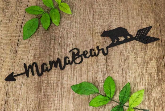 ebros gift Rustic Wildlife Forest Mama Bear With Arrow Silhouette Word Art Wall Sign 15"L