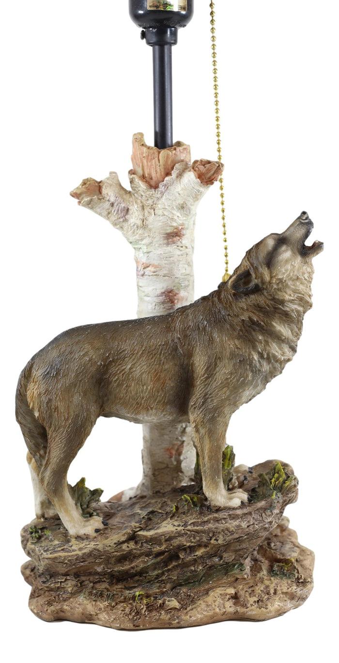 Ebros Gift Rustic Wildlife Grey Wolf Howling By Birchwood Tree Table Lamp With Laced Shade