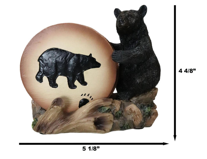 Ebros Gift Rustic Woodlands Black Bear Paw Coaster Set 4 Round Coasters Figurine Holder 4"H