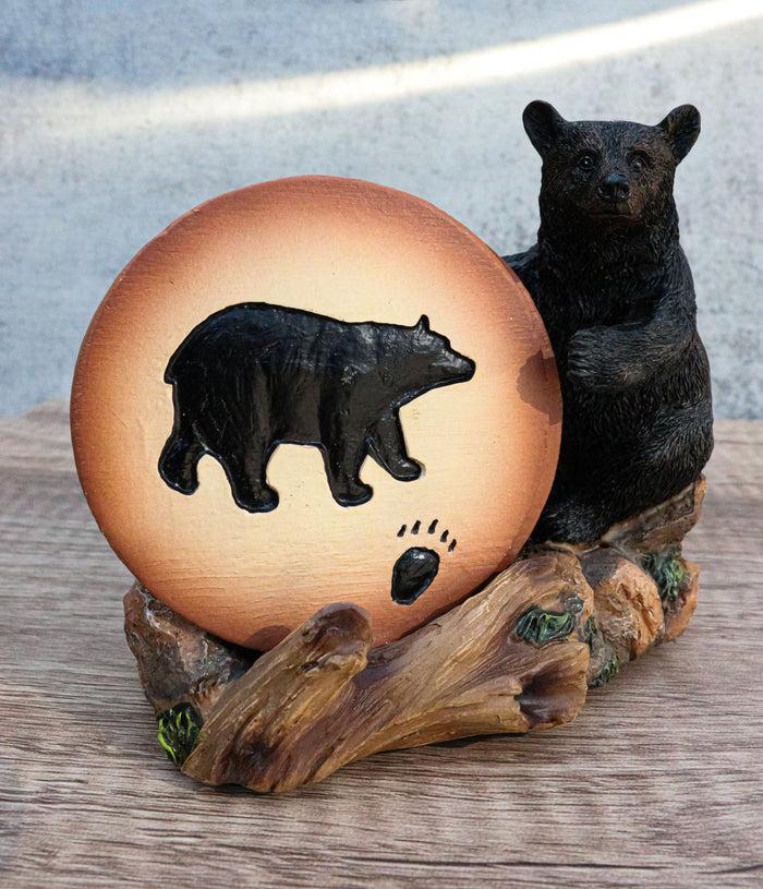 ebros gift Rustic Woodlands Black Bear Paw Coaster Set 4 Round Coasters Figurine Holder 4"H