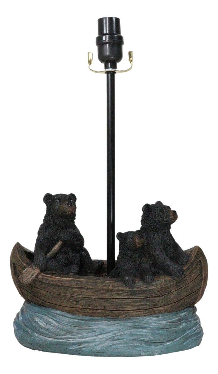Ebros Gift Rustic Woody Forest River Run Black Bears With Cub Rowing Canoe Boat Table Lamp