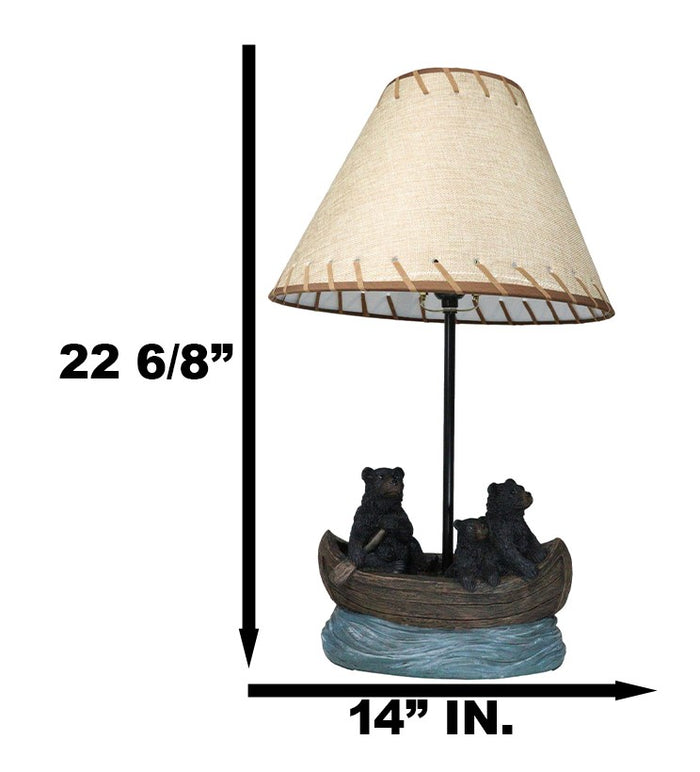 Ebros Gift Rustic Woody Forest River Run Black Bears With Cub Rowing Canoe Boat Table Lamp