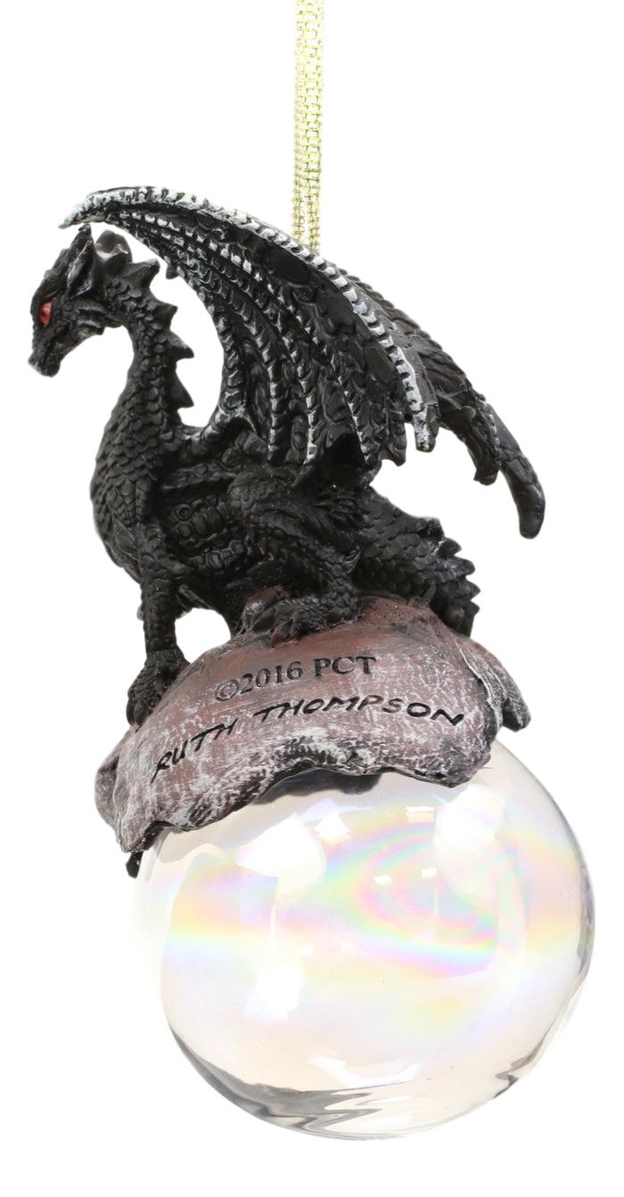 Ebros Gift Ruth Thompson Check Mate Black Dragon On Pearl Glass Ball Ornament Figurine 5"H