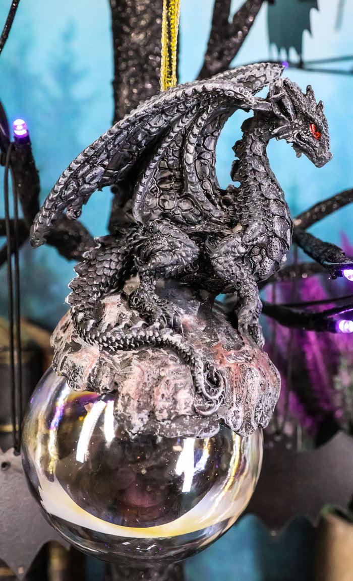 ebros gift Ruth Thompson Check Mate Black Dragon On Pearl Glass Ball Ornament Figurine 5"H