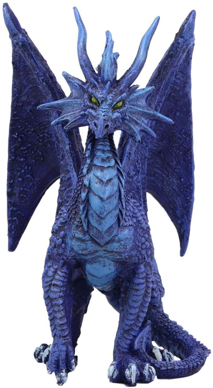 Ebros Gift Ruth Thompson Fantasy Blue Check Mate Dragon With Majestic Horns Statue 9" Tall