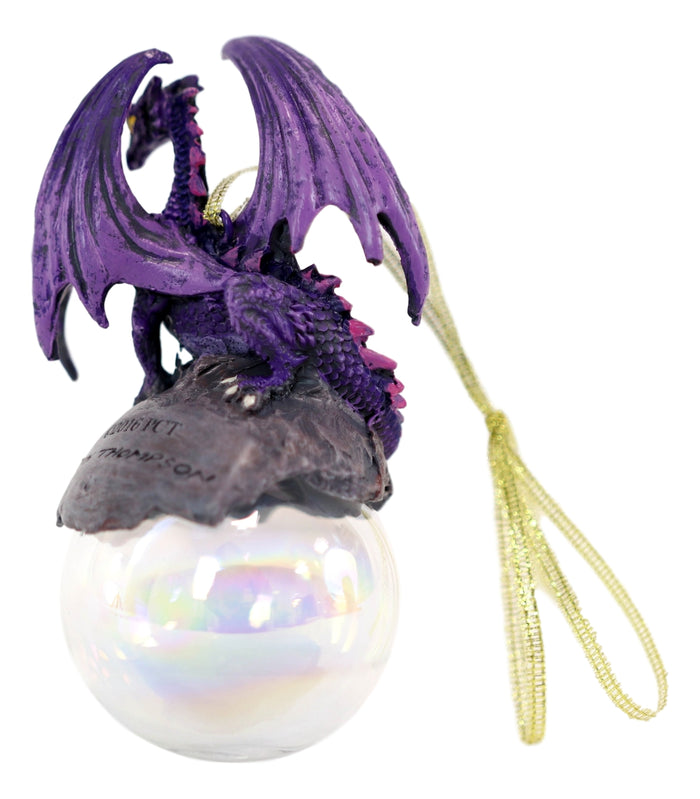 Ebros Gift Ruth Thompson Hoarfrost Purple Dragon On Pearl Glass Ball Ornament Figurine 5"H