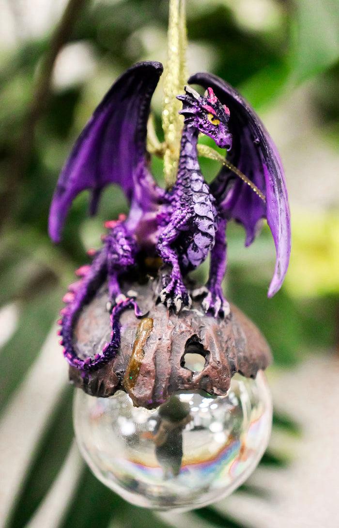 ebros gift Ruth Thompson Hoarfrost Purple Dragon On Pearl Glass Ball Ornament Figurine 5"H