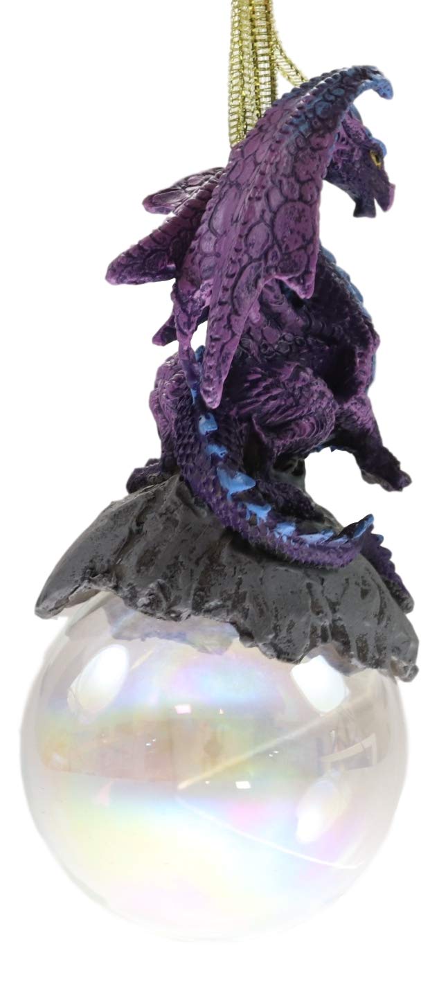 Ebros Gift Ruth Thompson Midnight Dragon Perching On Glass Ball 5.25"H Ornament Figurine