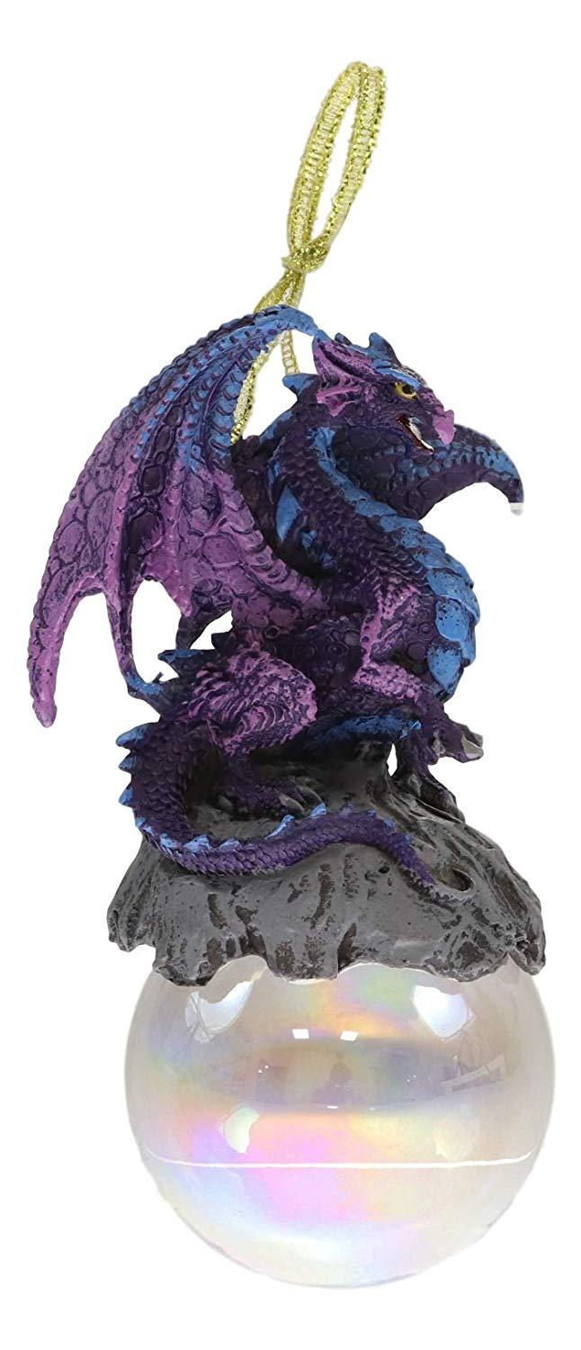Ebros Gift Ruth Thompson Midnight Dragon Perching On Glass Ball 5.25"H Ornament Figurine