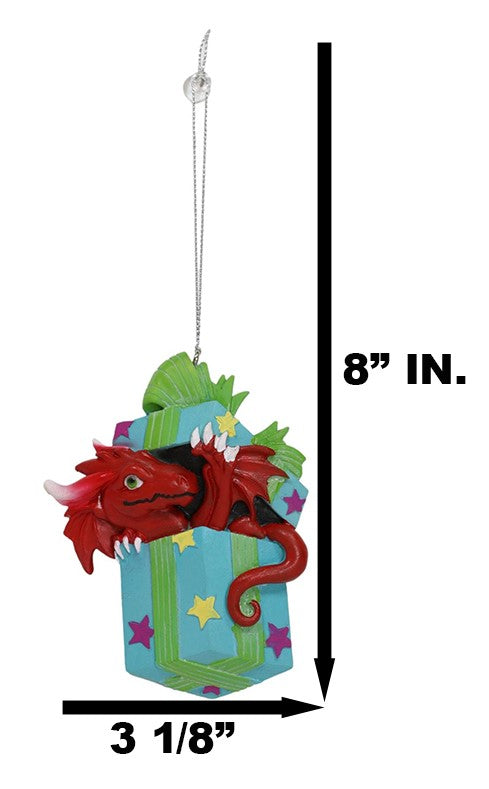 Ebros Gift Ruth Thompson Red Dragon In Wrapped Gift Box Christmas Tree Hanging Ornament