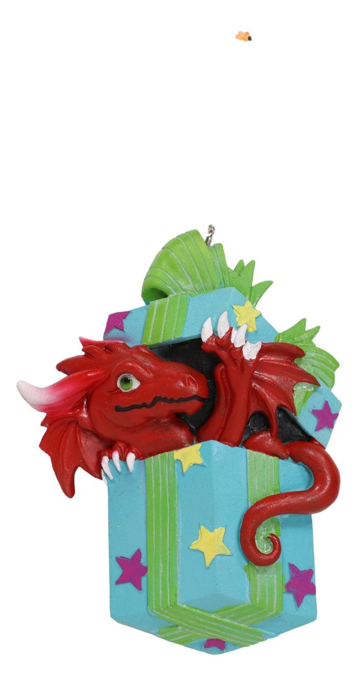 Ebros Gift Ruth Thompson Red Dragon In Wrapped Gift Box Christmas Tree Hanging Ornament