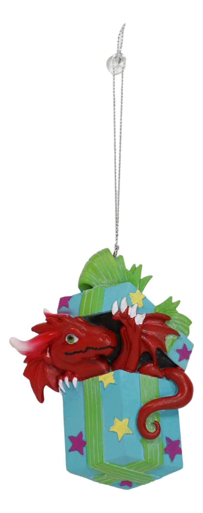 Ebros Gift Ruth Thompson Red Dragon In Wrapped Gift Box Christmas Tree Hanging Ornament