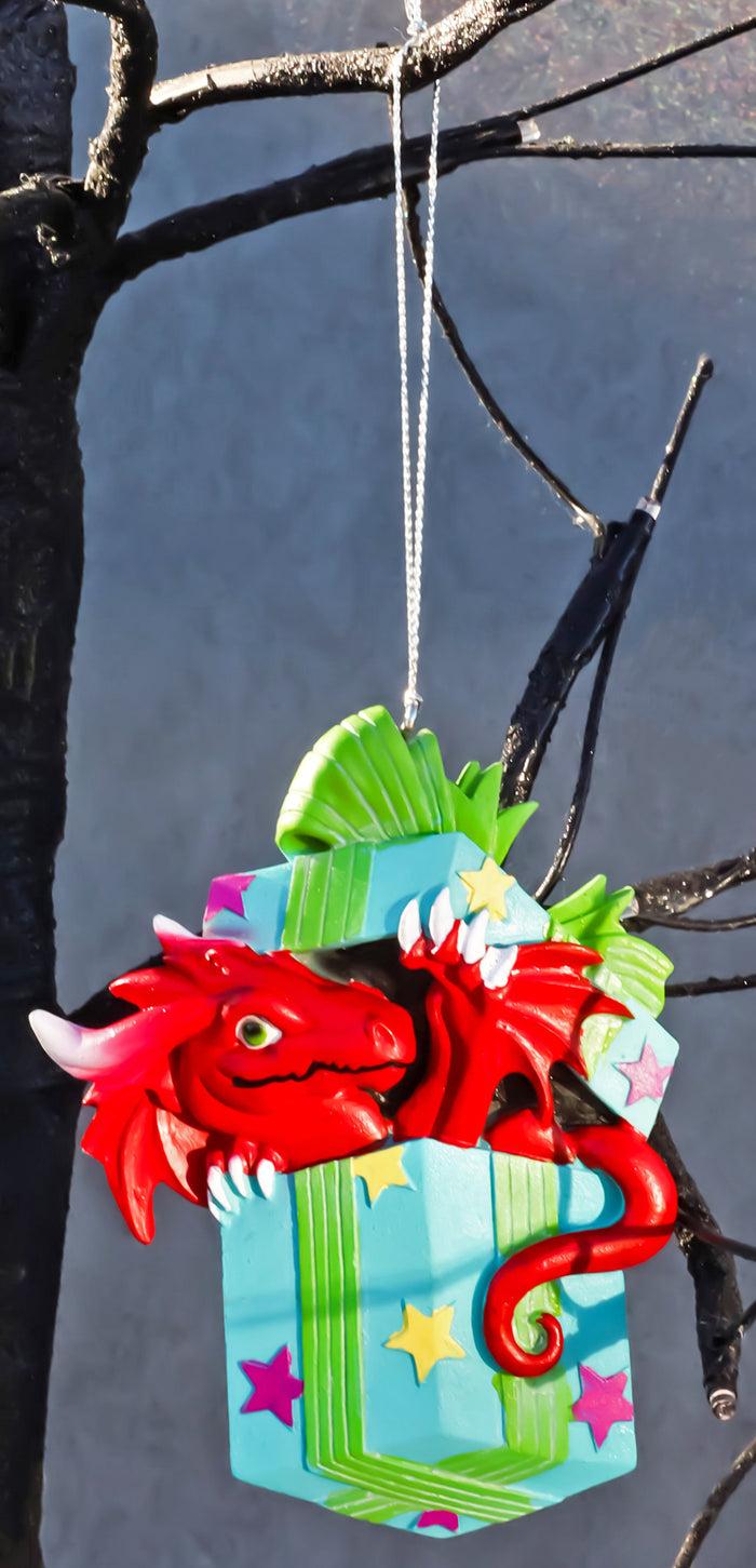 ebros gift Ruth Thompson Red Dragon In Wrapped Gift Box Christmas Tree Hanging Ornament