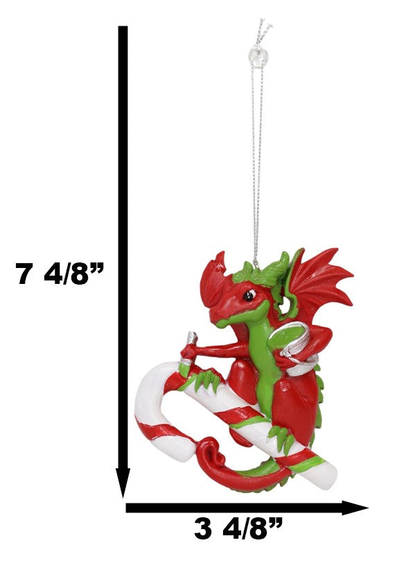 Ebros Gift Ruth Thompson Red Green Dragon With Candy Cane Christmas Tree Hanging Ornament