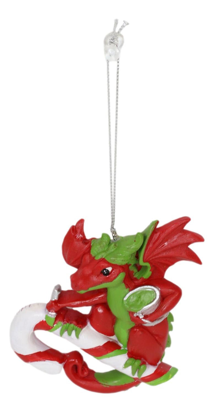 Ebros Gift Ruth Thompson Red Green Dragon With Candy Cane Christmas Tree Hanging Ornament