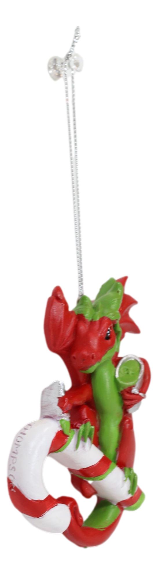 Ebros Gift Ruth Thompson Red Green Dragon With Candy Cane Christmas Tree Hanging Ornament