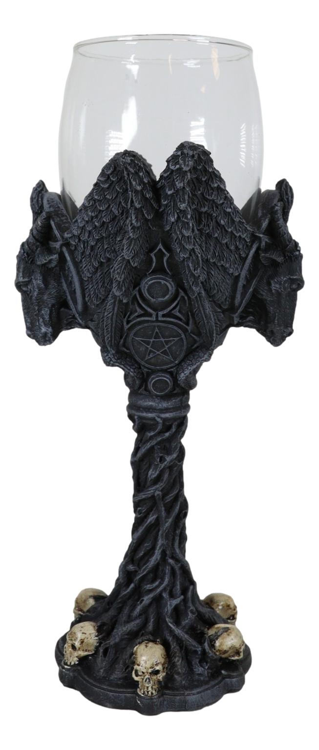 Ebros Gift Sabbatic Goat Baphomet Pentagram Raven Wings Dendritic Vines Wine Goblet Cup