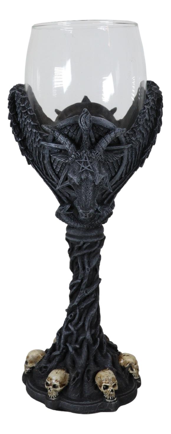 Ebros Gift Sabbatic Goat Baphomet Pentagram Raven Wings Dendritic Vines Wine Goblet Cup