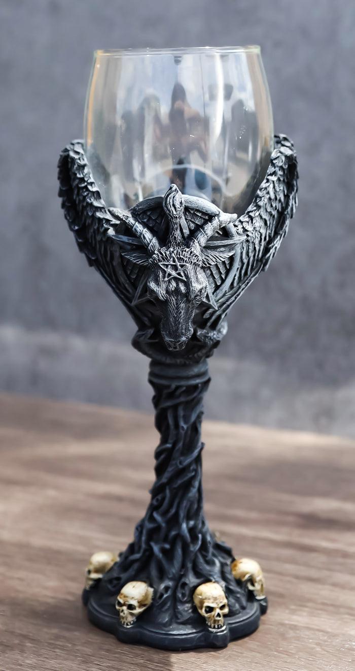ebros gift Sabbatic Goat Baphomet Pentagram Raven Wings Dendritic Vines Wine Goblet Cup