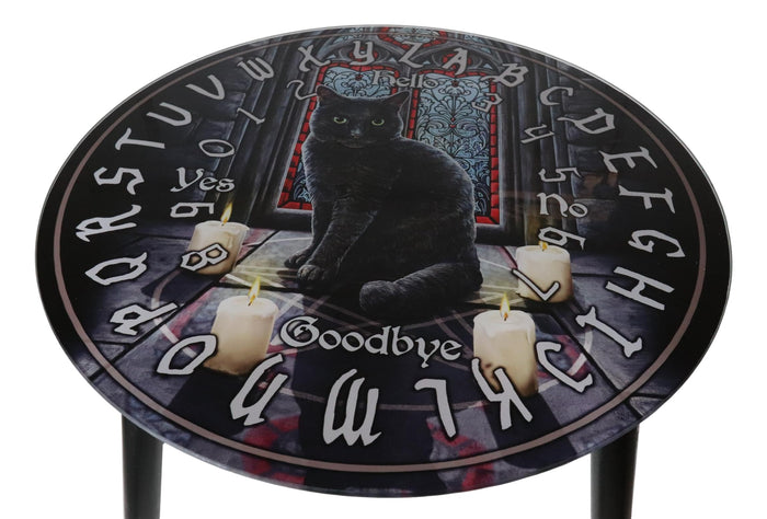 Ebros Gift Sacred Circle Wicca Tarots Black Cat Ouija Spirit Board W/ Glass Top Table 16"H