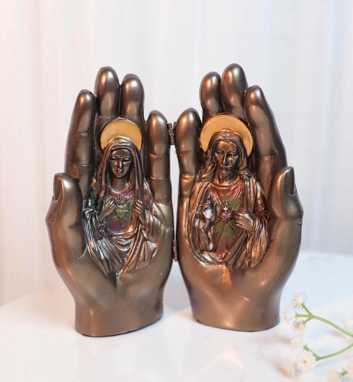 ebros gift Sacred Hearts Prayer Hands Diptych Jesus and Mary Figurine 6.75 Inch Statue