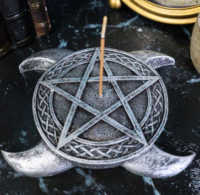 ebros gift Sacred Moon Triple Goddess Pentagram With Celtic Knotwork Incense Stick Holder