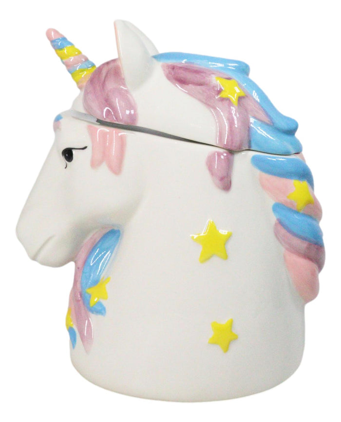Ebros Gift Sacred Purity White Unicorn With Rainbow Mane Horn Ceramic Cookie Jar Figurine