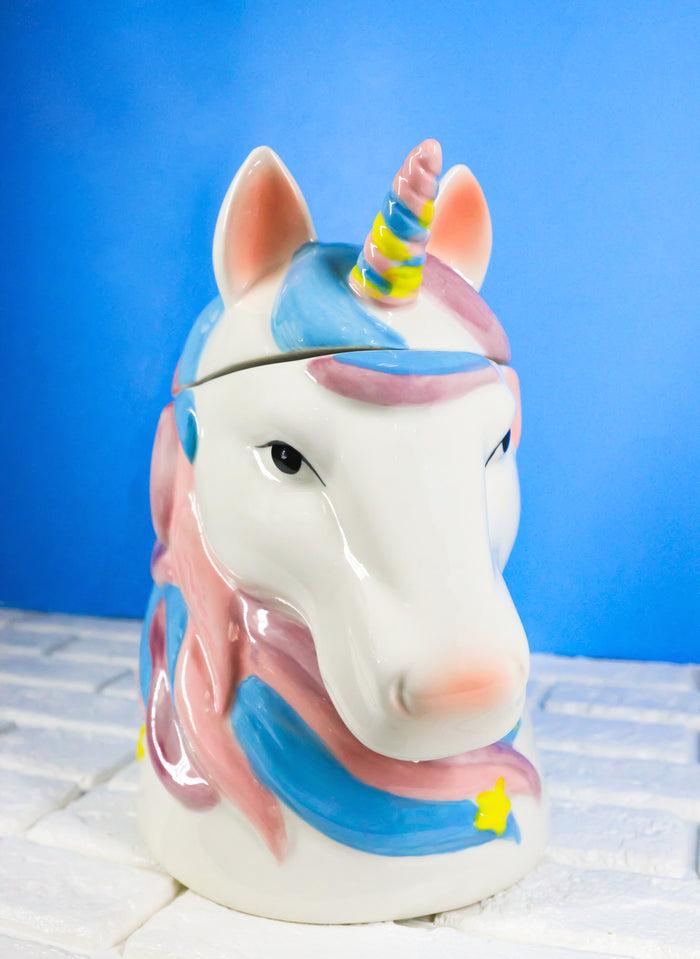 ebros gift Sacred Purity White Unicorn With Rainbow Mane Horn Ceramic Cookie Jar Figurine