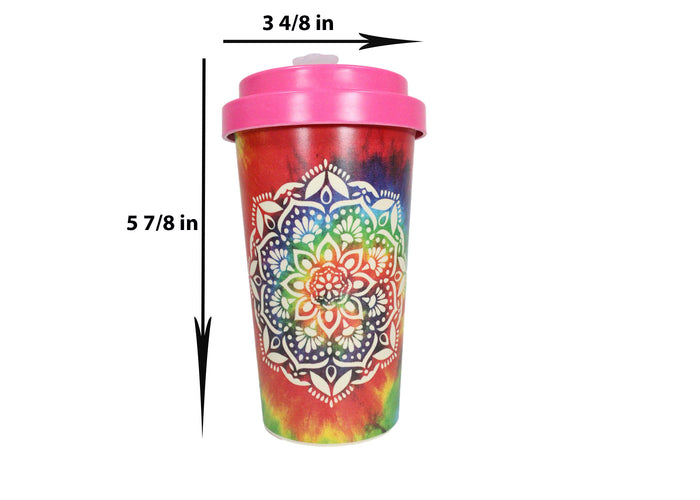 Ebros Gift Sacred Rainbow Tie Dye Mandala Flower Reusable Travel Mug Cup W/ Lid And Sleeve