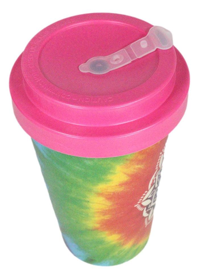 Ebros Gift Sacred Rainbow Tie Dye Mandala Flower Reusable Travel Mug Cup W/ Lid And Sleeve