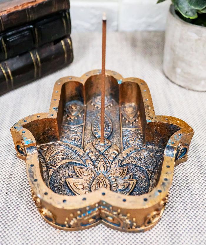 ebros gift Sacred Symbol Hand of God Hamsa Palm Incense Stick Holder Burner And Ashtray