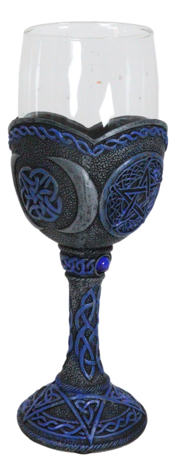 Ebros Gift Sacred Triple Moon Goddess Pentagram Wicca Celtic Knot Wine Glass Goblet Chalice