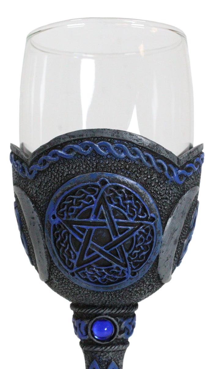Ebros Gift Sacred Triple Moon Goddess Pentagram Wicca Celtic Knot Wine Glass Goblet Chalice