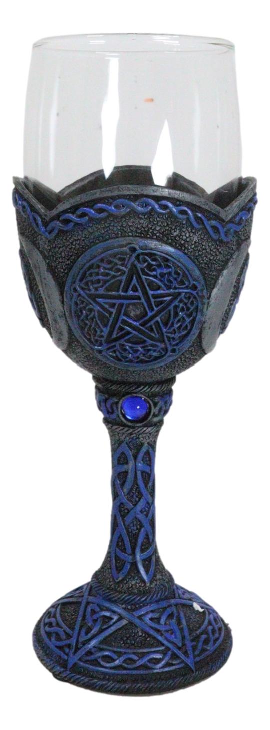 ebros gift Sacred Triple Moon Goddess Pentagram Wicca Celtic Knot Wine Glass Goblet Chalice
