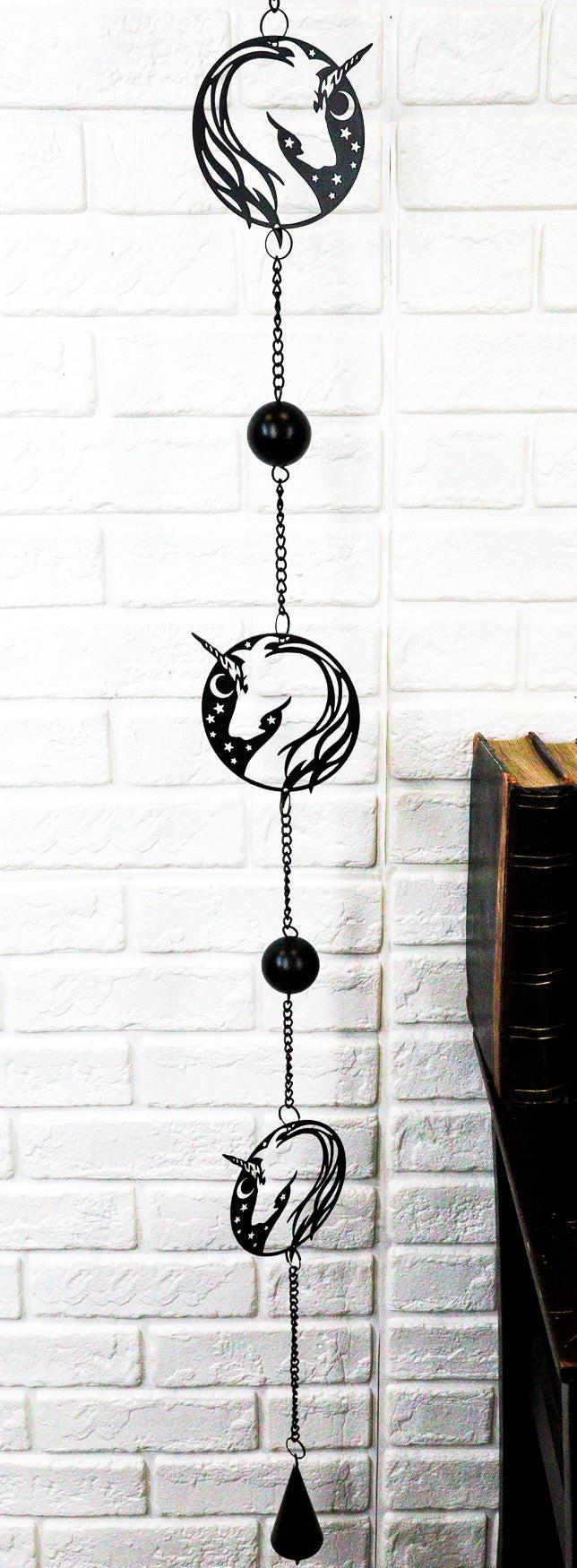 ebros gift Sacred Unicorn Horse with Moon and Stars Metal Wall Hanging Mobile Wind Chime
