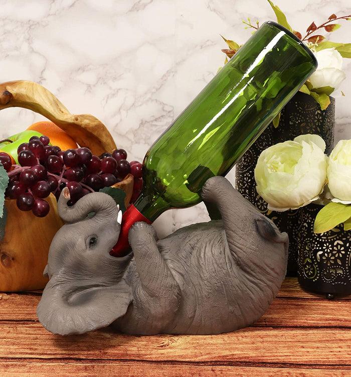 Ebros Gift Safari Elephant Pachyderm Wine Bottle & Salt Pepper Shakers Holder Figurine Set