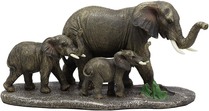Ebros Gift Safari Elephant With 2 Calves Family Statue 14.5"L Elephants Roaming Grasslands