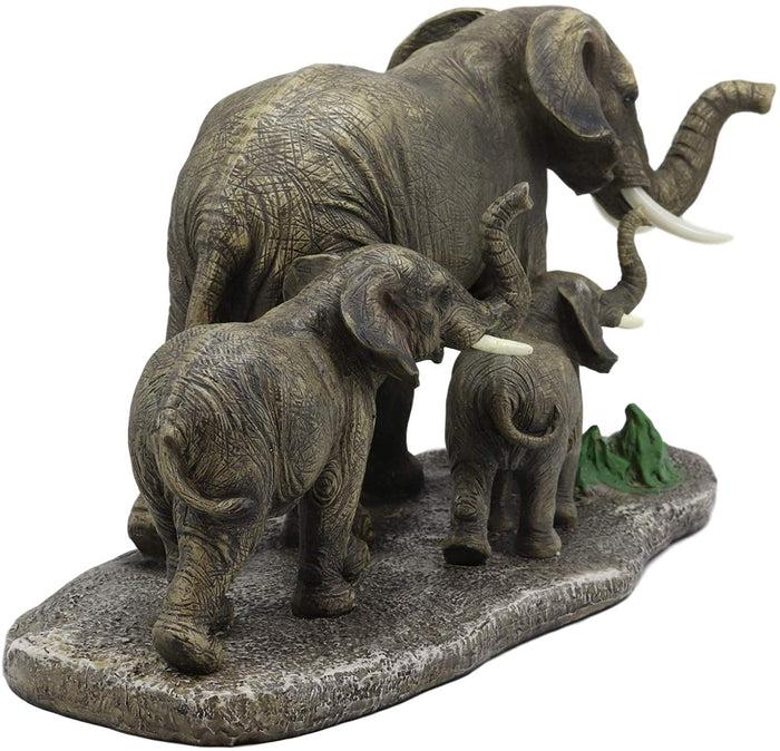 Ebros Gift Safari Elephant With 2 Calves Family Statue 14.5"L Elephants Roaming Grasslands