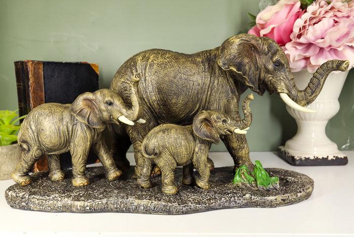 ebros gift Safari Elephant With 2 Calves Family Statue 14.5"L Elephants Roaming Grasslands
