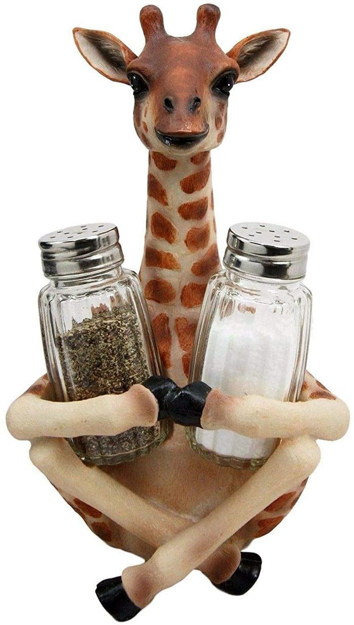 Ebros Gift Safari Giraffe Wine Bottle And Salt And Pepper Shakers Holder Kitchen Figurine