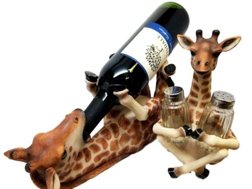 ebros gift Safari Giraffe Wine Bottle and Salt and Pepper Shakers Holder Kitchen Figurine