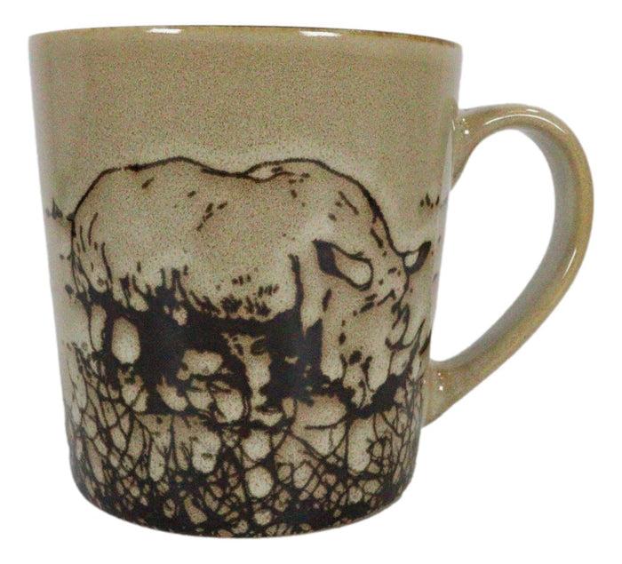 Ebros Gift Safari Grasslands Black Rhinoceros Drinking Beverage Ceramic Mug 16oz