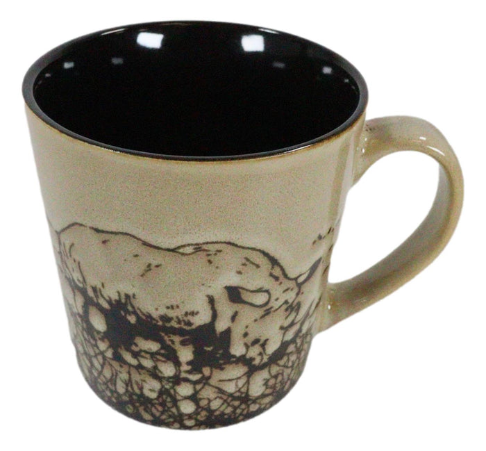 Ebros Gift Safari Grasslands Black Rhinoceros Drinking Beverage Ceramic Mug 16oz