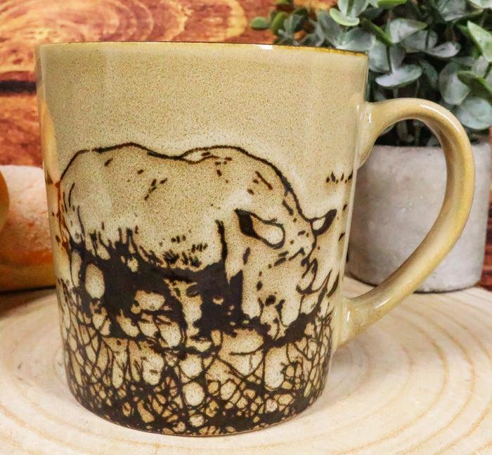 ebros gift Safari Grasslands Black Rhinoceros Drinking Beverage Ceramic Mug 16oz