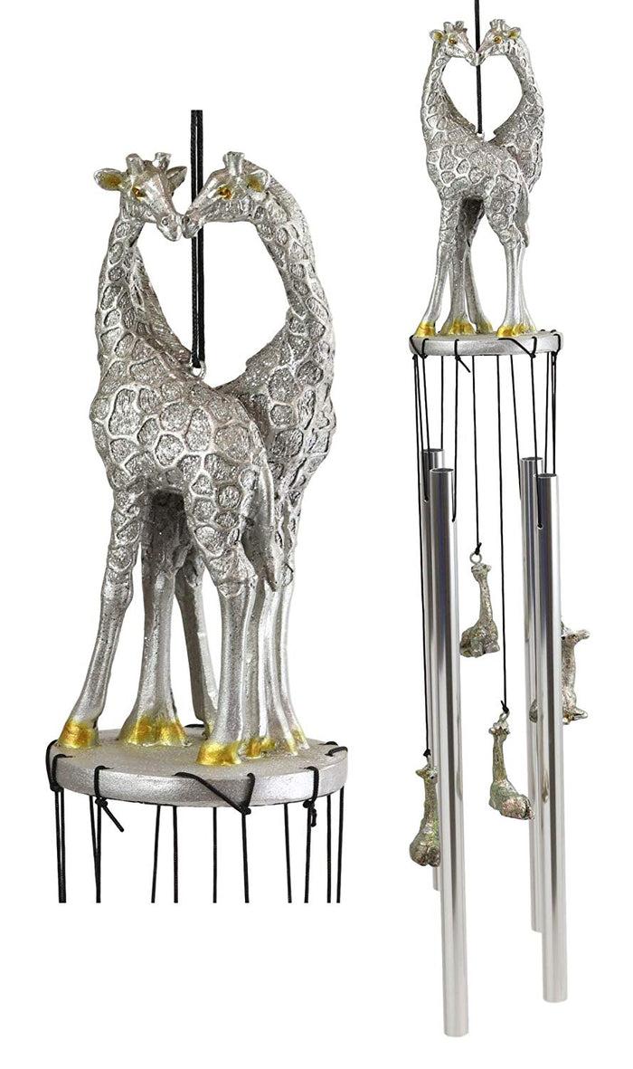 Ebros Gift Safari Madagascar Two Giraffe Couples In Love Figurine Crown Garden Wind Chime