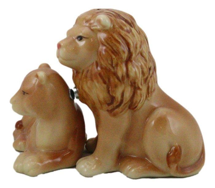 Ebros Gift Safari Pride King Lion And Lioness Couple Resting Ceramic Salt Pepper Shaker Set