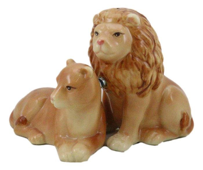 Ebros Gift Safari Pride King Lion And Lioness Couple Resting Ceramic Salt Pepper Shaker Set