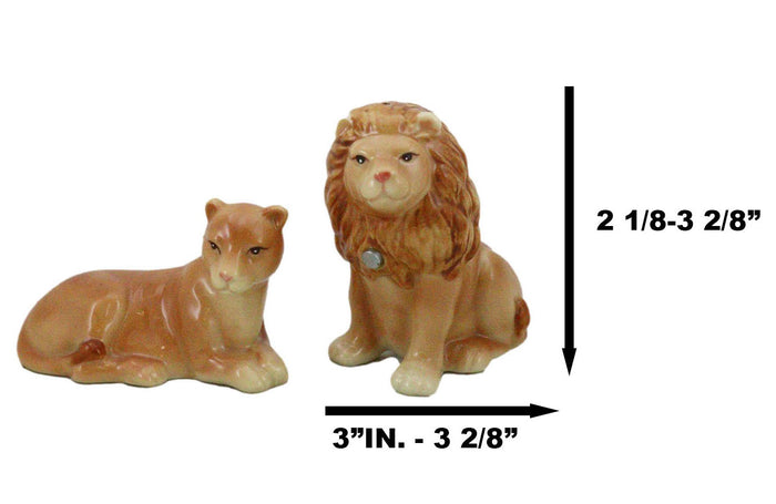Ebros Gift Safari Pride King Lion And Lioness Couple Resting Ceramic Salt Pepper Shaker Set